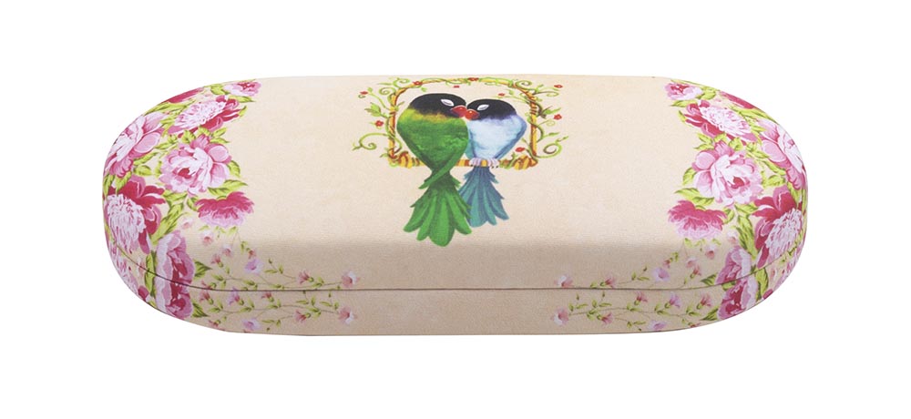 Pink Bird Patterned Hard Eyeglasses Case K088