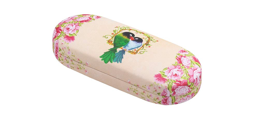 Pink Bird Patterned Hard Eyeglasses Case K088