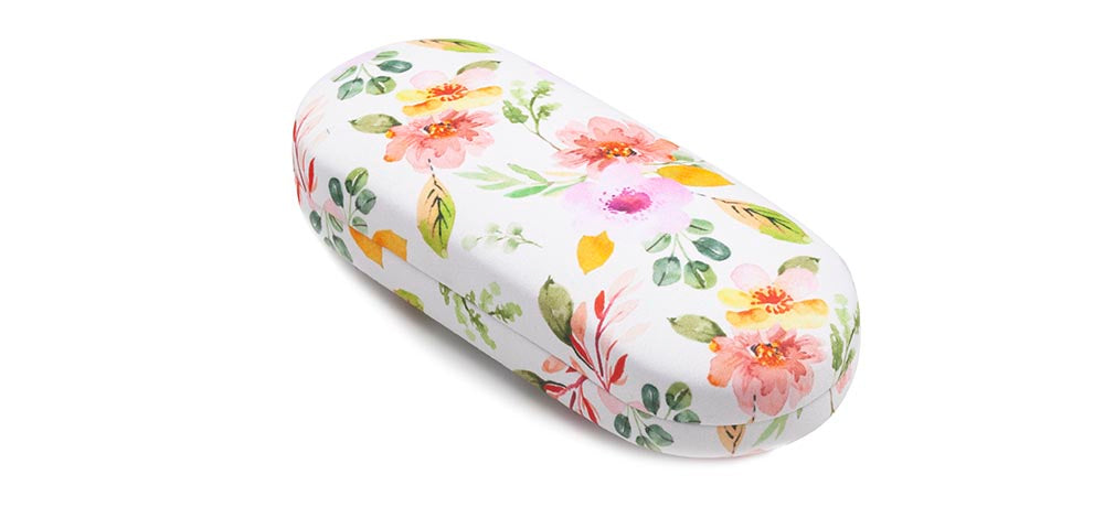 Pink Floral Patterned Hard Eyeglasses Case K085